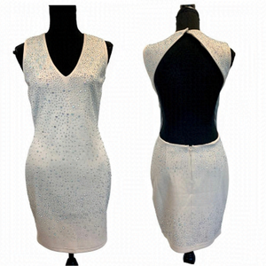 Wow Couture beige sleeveless backless aurora borealis Crystal rhinestone dress M